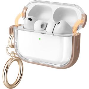 for Airpods Pro 3 Case Clear, Soft TPU Transparent Anti-Yellowing for Apple AirPods Pro 3rd Generation (2025) Case Cover for Men & Women with Keychain, Military-Grade Shockproof, Clear+Brown