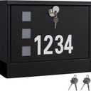 LANDVOI Locking Mailbox Wall Mounted, Metal Postbox with Three Sets of Mail Box Number Stickers, 4 Keys, 14.4" x 4.5" x 11.2", Large Capacity, Black, AMB11B