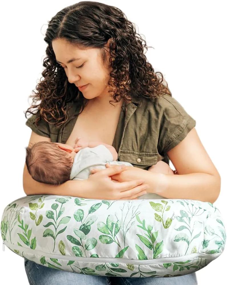 Boppy Nursing Pillow - Firm, Ergonomic U-Shaped Bottle and Breastfeeding Pillow with High Lift for Comfort and Support, Spacious Surface - Green Sage Leaf
