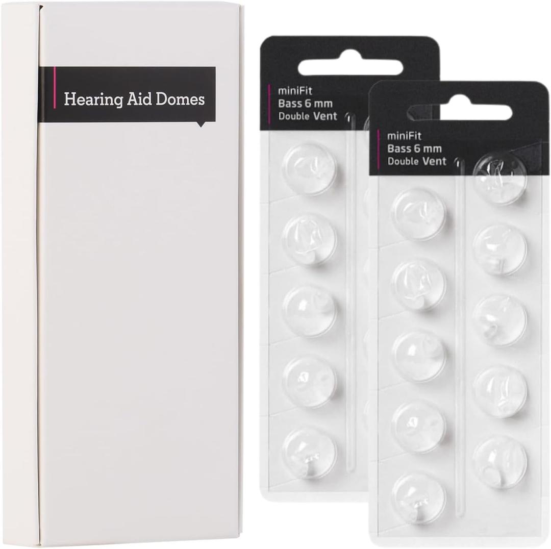 20Pcs Hearing Aid Domes for Oticon, Minifit Bass 6MM Double Vent Domes for Oticon Replacements, Universal Hearing Aid Supplies & Accessories, Inspack for Oticon Prowax Minifit & Resound Aid (2-Pack)