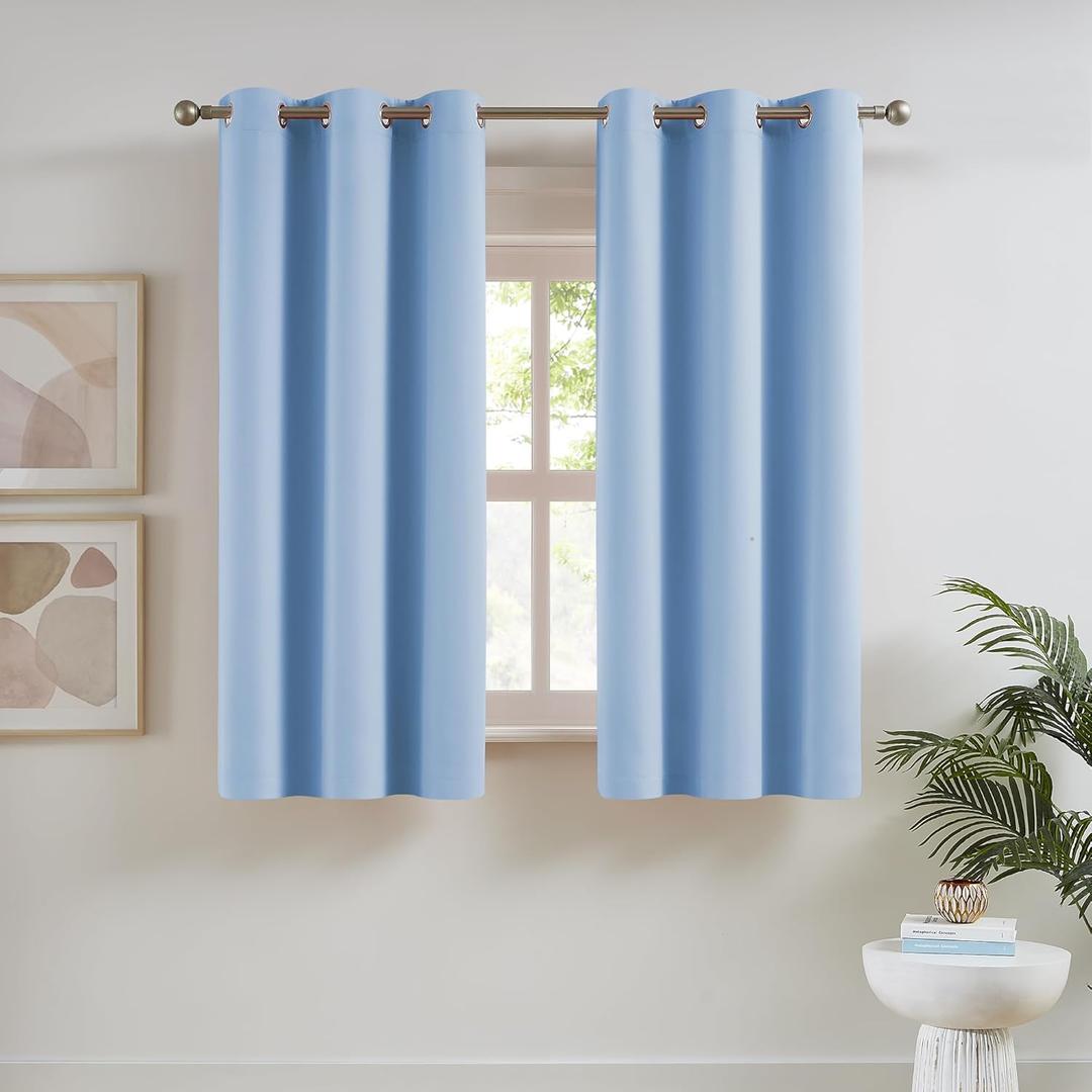 DUALIFE Cerulean Blue Blackout Curtains Light Blue- Baby Blue Room Darkening Curtains 38 x 45 Inch Length 2 Panels Sets Bedroom Curtains for Nursery Grommet Top
