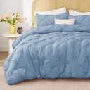 BEDELITE Cornflower Blue Queen Comforter Set - 3 Pieces Boho Pintuck Bedding Comforter Sets, Lightweight Soft & Warm Bed Comforter Queen with 2 Pillowcases for All Season