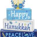 4 Pcs Hanukkah Table Decorations for Home Wooden Chanukah Decor Wooden Menorah Decoration Hanukkah Centerpiece Menorah Block Signs Gift Farmhouse Jewish New Year Decoration for Home