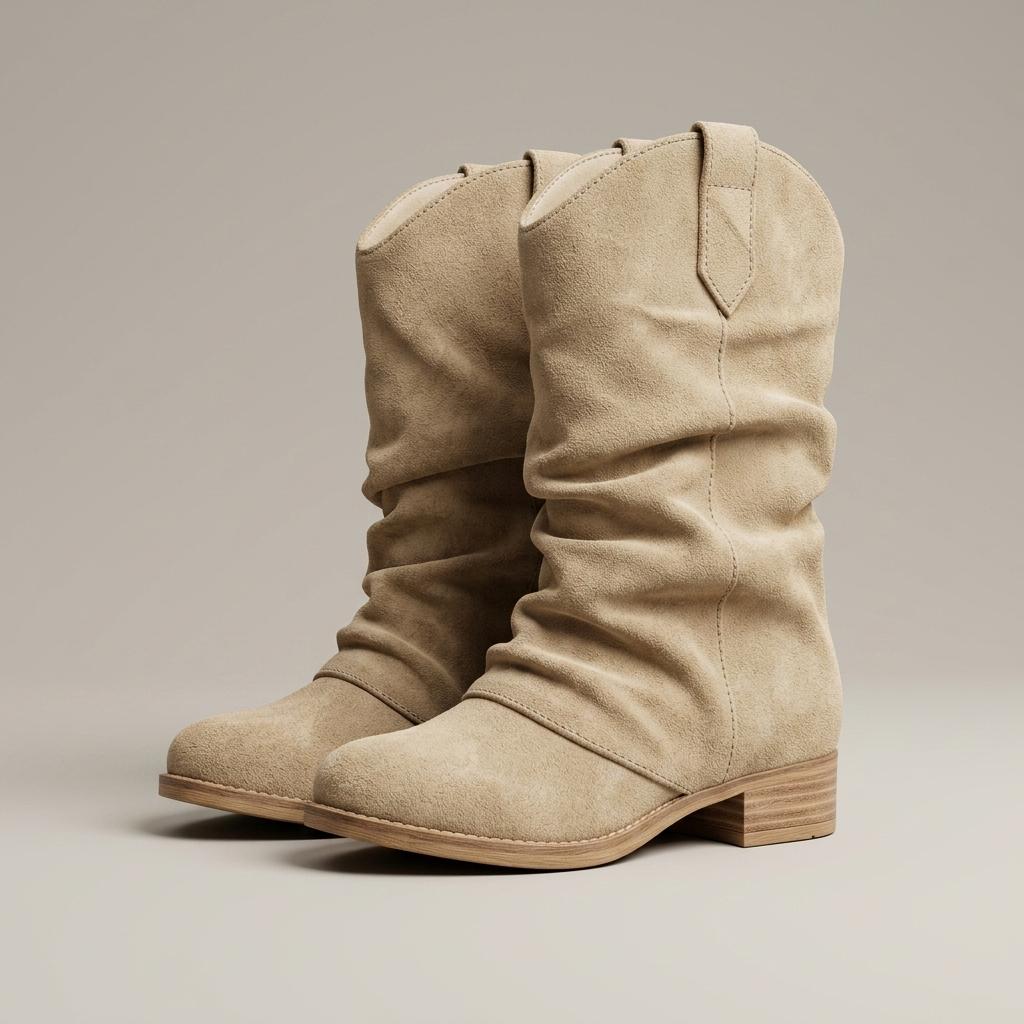 Mia shoes, GirlsFold Over Boots Mid Calf Slouchy Pointed Toe Chunky Boots
Chunky Heel Western Cowboy Boot, Suede, Pull On Stacked Heel Cowgirl Booties, size 13M