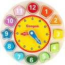 Coogam Wooden Shape Color Sorting Clock – Teaching Time Number Puzzle Stacking Sorter Jigsaw Montessori Early Learning Educational Toy Gift for Year Old Kids