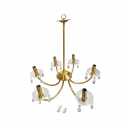 Gold Brass 6 Arm Chandelier with Crystal Pendant Cups 