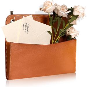 Wall Mount Brown PU Leather Letter Holder PU Leather Mail Holder Vintage Wall File Organizer 2 Ring Binder Hanging File Holder for Office Home Decor Storage Letter Postcards Bill Flowers