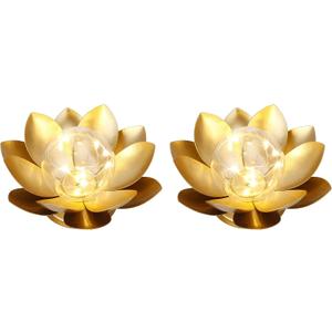 JHY DESIGN Set of 2 Gold Lotus Table Lamp Battery Powered 6''Tall Cordless Lamp Light Battery Operated Great for Living Room Bedroom Weddings Parties Patio Events Indoors Outdoors