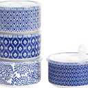 Selamica Ceramic Bowls with Lids,14 OZ Small Serving Bowls with Lids for Lunch Picnic Microwave Safe, 5 Inch Kitchen Food Storage Bowls Set of 4 for Prep, Salad, Pasta, Cereal, Vintage Blue