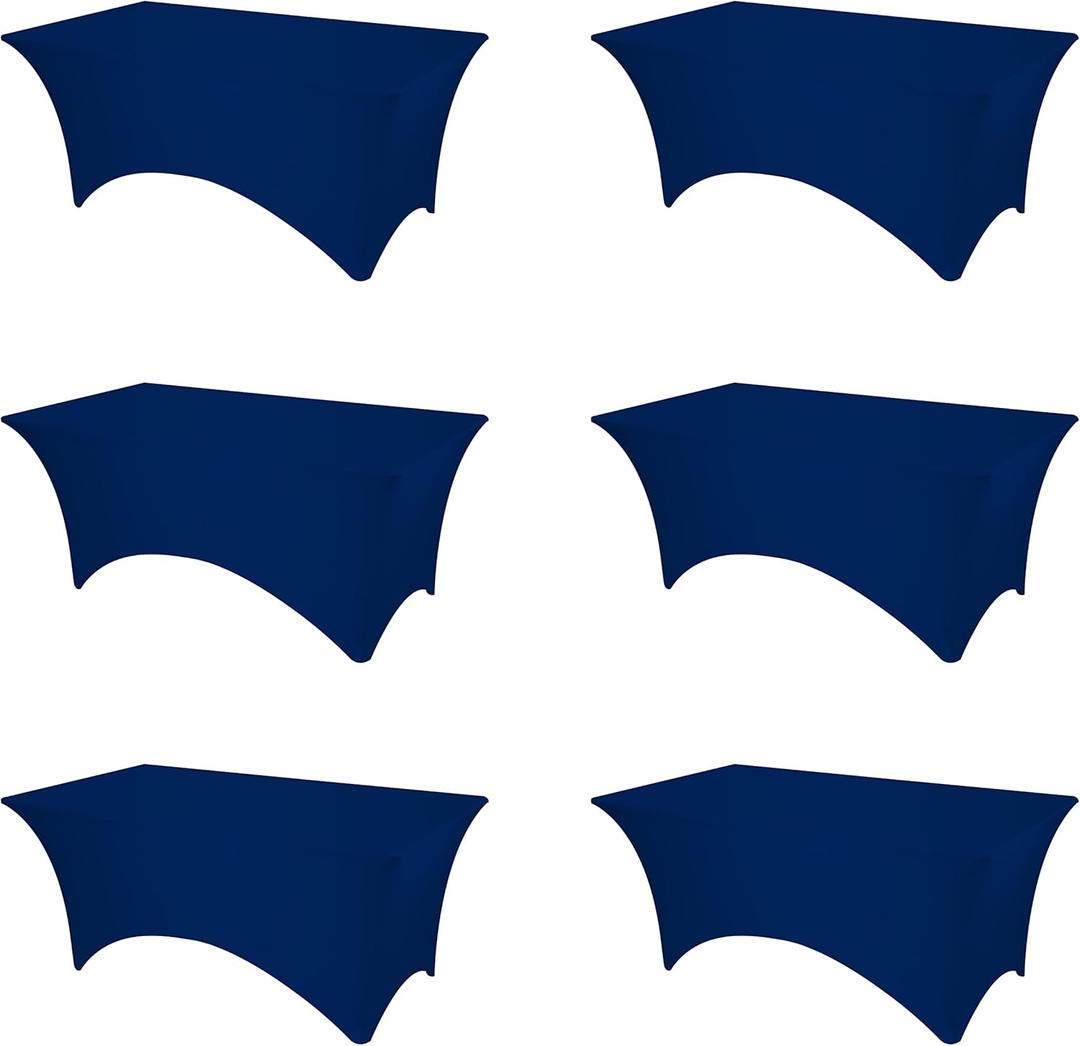 BRILLMAX 6 Pack Navy Blue Fitted Spandex Table Covers - 6ft Stretch Tablecloths for 6 Foot Rectangle Folding Cloths Rectangular Bulk Linen Fabric Elastic Wedding Reception Banquet Birthday Party