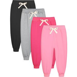 Resinta 4 Pack Toddler Girls Sweatpants Girls Athletic Jogger Pants with Drawstring Pockets Kids Casual Pull On Pants (5-6 Years, Black, Light Grey, Pink, Hot Pink)