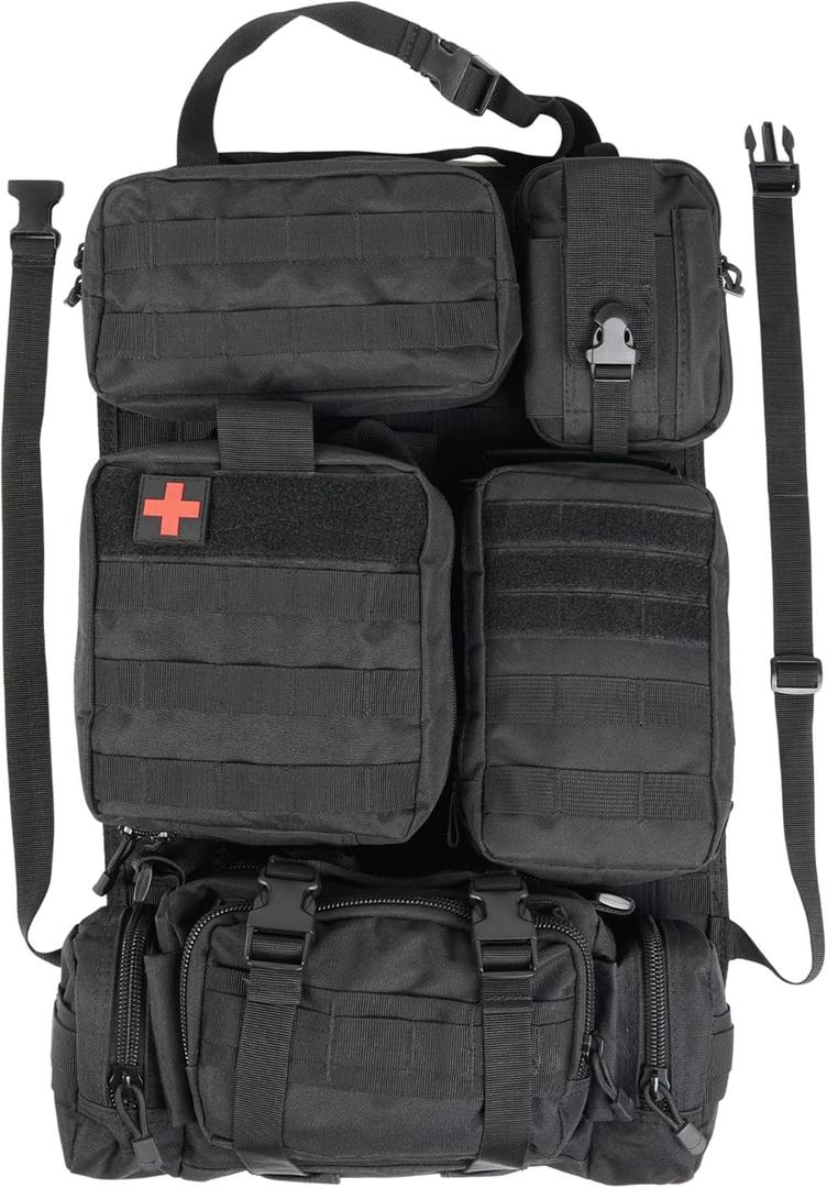 STUFFSTASH Tactical Seat Back Organizer Vehicle Molle Panel Organizer Storage Bag with 5 Detachable Molle Pouches, Extra Long Straps, Universal Car Seat Organizer Fits All Vehicles