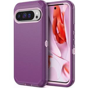 Jiunai for Google Pixel 9 Pro XL Case Heavy Duty Shockproof Port Protection Dual Layer Screenless DustProof Rugged Protective Phone Cover Case for Google Pixel 9 Pro XL 6.8'' 2024 Women Men Purple