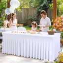 Shillance 2 Packs White Spandex Table Covers 6 Foot, Fitted Stretch Table Cloth with Skirts 72x30 Inch, Wrinkle-Free Floor Length Rectangle Tablecloths for Weddings Parties Banquets Events