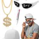4 Pcs Halloween Hip Hop Costume Kit Rapper Accessories 2000s 80s 90s Outfit for Adults Rapper Sunglasses