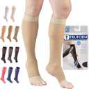 Truform Sheer Compression Stockings, 15-20 mmHg, Women's Knee High Length, Open Toe, 20 Denier, Nude, Large (Beige, L)