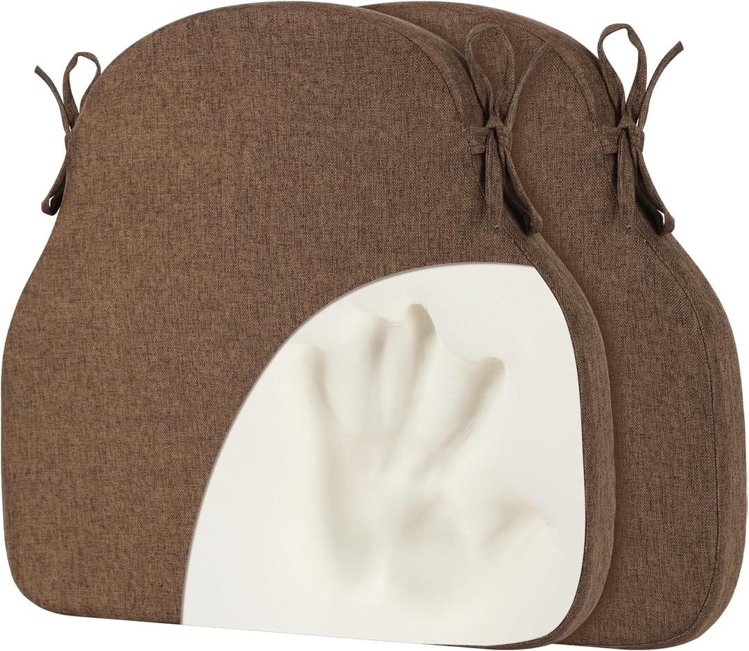 Brown Winsor Chair Cushions with Ties, Dining Kitchen Chair Seat Pads Non Slip Removable Washable Cover 17"x16" 2 Pack