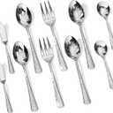 KINGSTONE Hammered 10-Piece Serving Utensil Set, 18/10 Stainless Steel Flatware for Catering, Party Include Spoons, Slotted Spoon, Fork, Butter Knife - Mirror Finish & Dishwasher Safe
