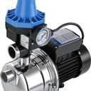 3/4 HP 1020 GPH Shallow Well Water Jet Pump Stainless Steel Automatic Water Booster Pump 118FT 115V for Home, Garden, Lawn Transfer Draining Irrigation