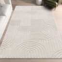 SHACOS Soft Fluffy Arch Pattern Area Rug 2'7"x5' Non Slip Washable Minimalist Modern High-Low Geometric Carpet for Living Room Kitchen Bedroom Bathroom, Beige
