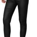 MakeMeChic Women's Faux Leather Stretch Skinny Pants High Waisted Double Button Leggings Club Party Pants (XXL)