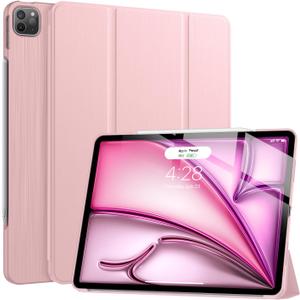 Soke Case for iPad Air 13 Inch (M3/M2) 2025/2024,iPad Pro 12.9 2022 2021(6th 5th Generation) - [Slim Trifold Stand + Auto Wake/Sleep],Protective Hard PC Back Cover (Pink)