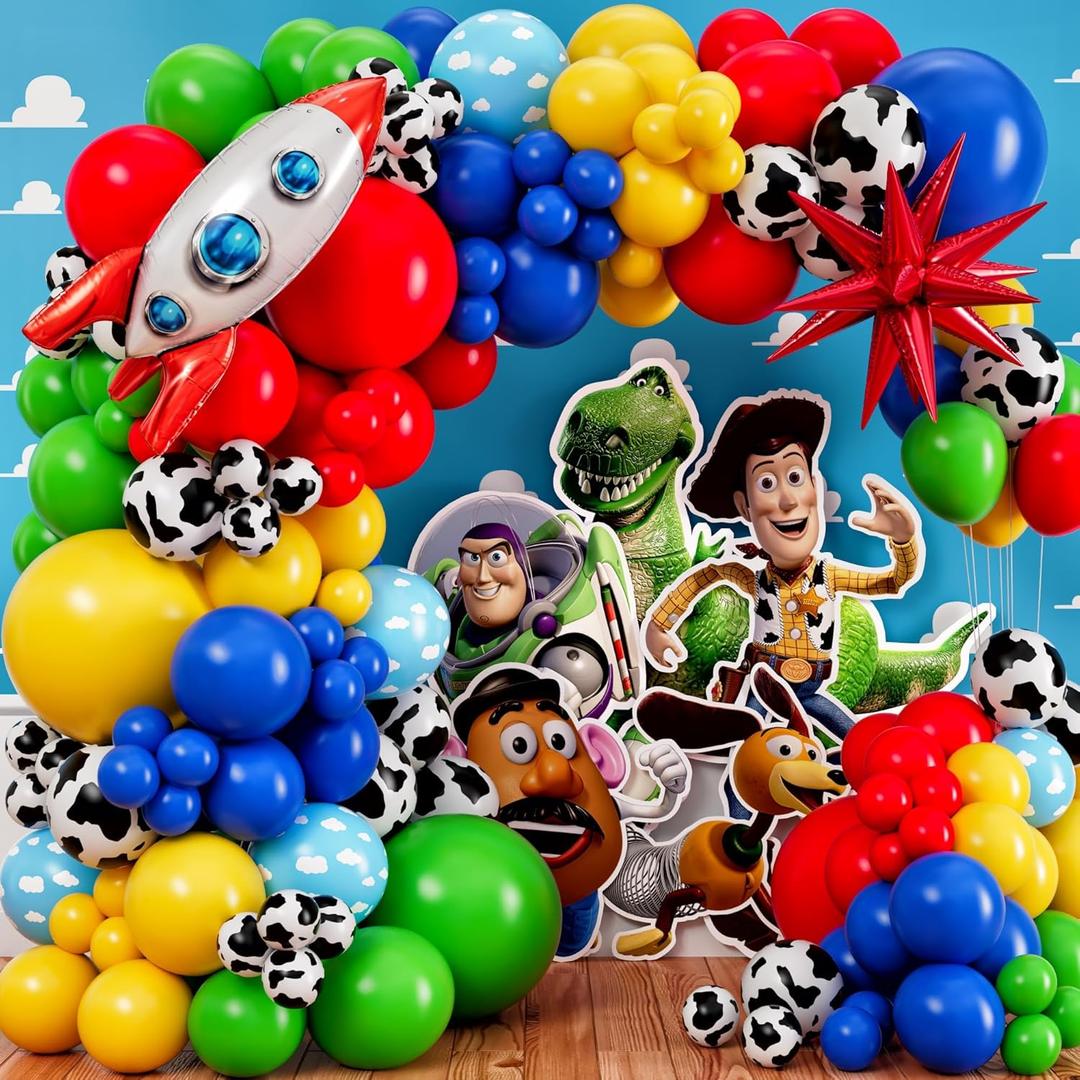 ALL-IN-1 Toy Story Balloons Arch Kit for It's A Boy Story Baby Shower Decorations Theme  Toys Story Balloon Garland Kit with Cloud & Cow Toy Story Balloons for First Boy Story Birthday Party Supplies