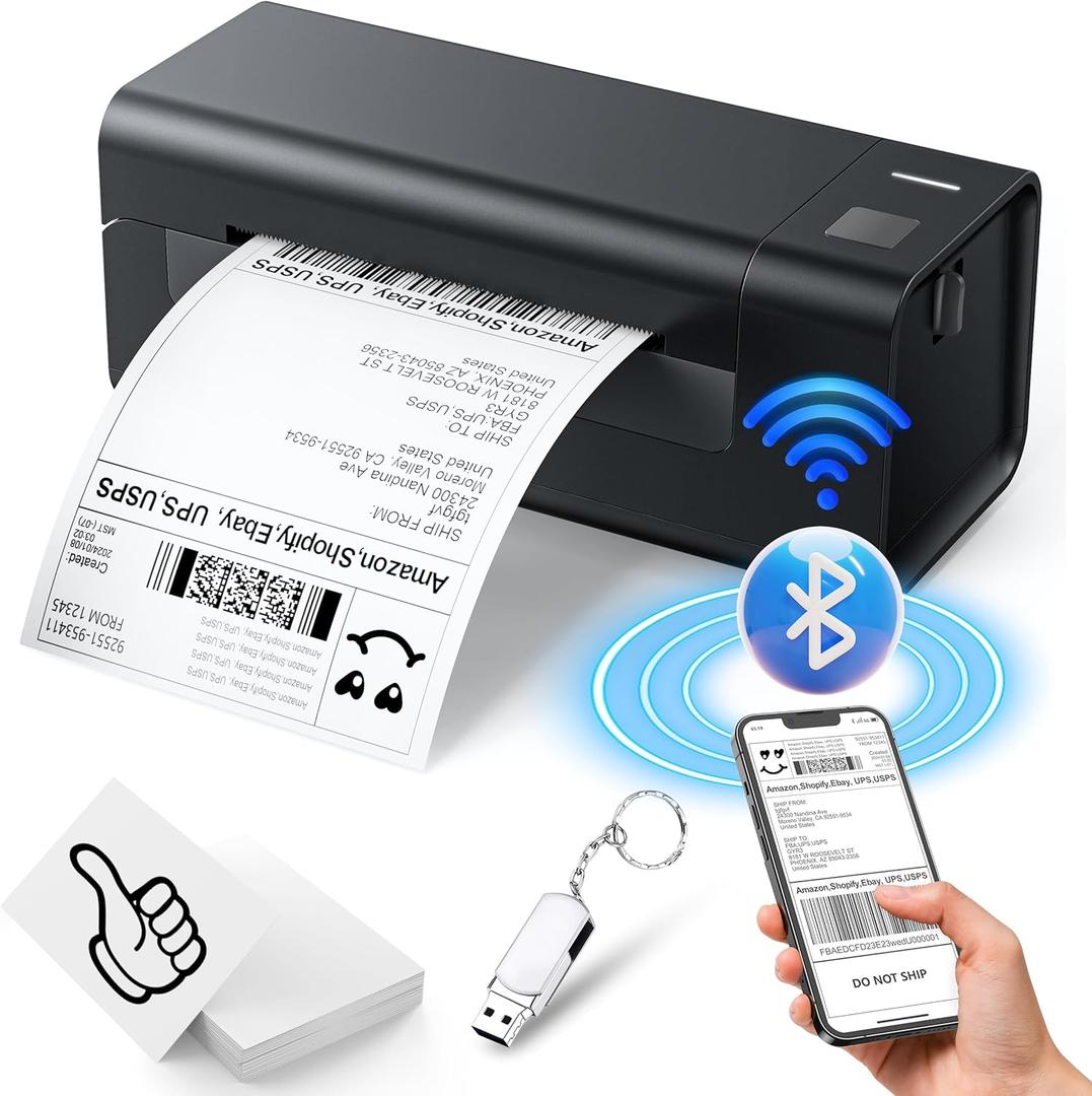 Thermal-Shipping-Label-Printer for Small Business 4x6 Bluetooth Thermal Label Printers 300mm/s Compatible Windows Mac, Android, Desktop Print Sticker Makers Machine widely Used for Amazon,Ebay (Black-new)