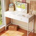 SUPERJARE 39.4" White Desk with 2 Drawers, Modern Makeup Vanity Desk, Small Computer Desk Home Office Desk for Writing Study Bedroom