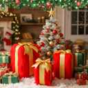 Hillsuren 3 Pack Furry Christmas Nesting Gift Boxes Faux Fur Fabric Stacking Christmas Boxes with Hot Glue Kit Ribbon for Xmas DIY Craft Holiday Present Wrapping Party Decor(Bright Style)