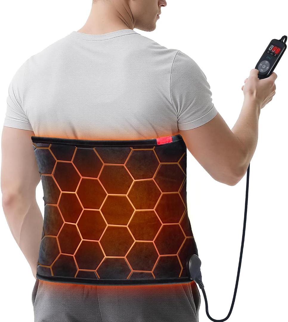 Heating Pad for Back Pain Relief: 2X Graphene Extra Hot 160 Electric Heating Pad for Back Lumbar Hips - Deeper Relieve Stiffness for Dad Mom - 12" x 44" 4H Auto Off & 8 Heat Settings (Black)