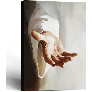 Framed Jesus Canvas Wall Art Jesus Hands Wall Decor Picture Christian Poster Decor Unique Print Wall Decor Living Room Bedroom Church Home Decor 12x16 Inch Ready to Hang