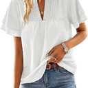 Falechay Women's Tops Butterfly Sleeve V Neck Blouses for Women Dressy Casual Flowy Swiss Dot Ruffle Short Sleeve Shirts (Small, White)