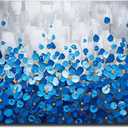 MyArton Large Textured Blue Flowers Canvas Wall Art Hand Painted Modern Decoration Oil Painting Picture Framed Ready to Hang 60x30inch