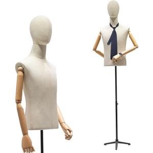 Male Mannequin Torso with Head, Male Dress Form Mannequin Body with Solid Wood Arm,76" Height Adjustable Clothing Manikin for Store Display, 62.99"~86.61"