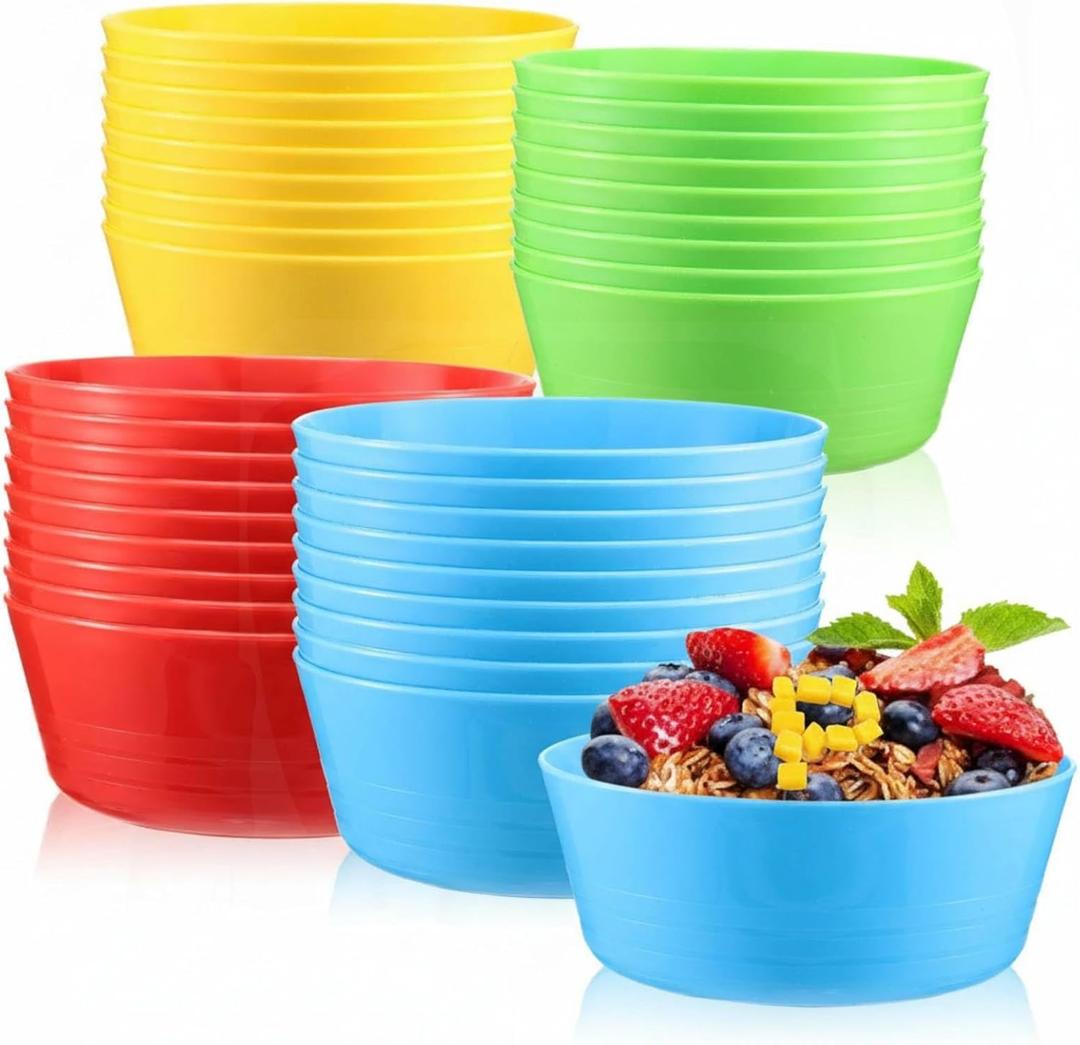 Yinder 36 Pcs Kids Bowl sets 10 oz Kids Plastic Bowls Colorful Toddler Microwave Dishwasher Safe Cereal Salad Dessert Soup for Home Parties Events School, Red Green Blue and Yellow
