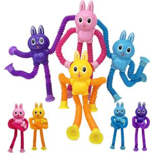 4 Pack Easter Bunny Suction Cup Pop Tubes Toys Sensory Toys Telescopic Suction Cup Toy for Stress and Anxiety Relief, Stocking Stuffers Gift for Kids and Toddlers