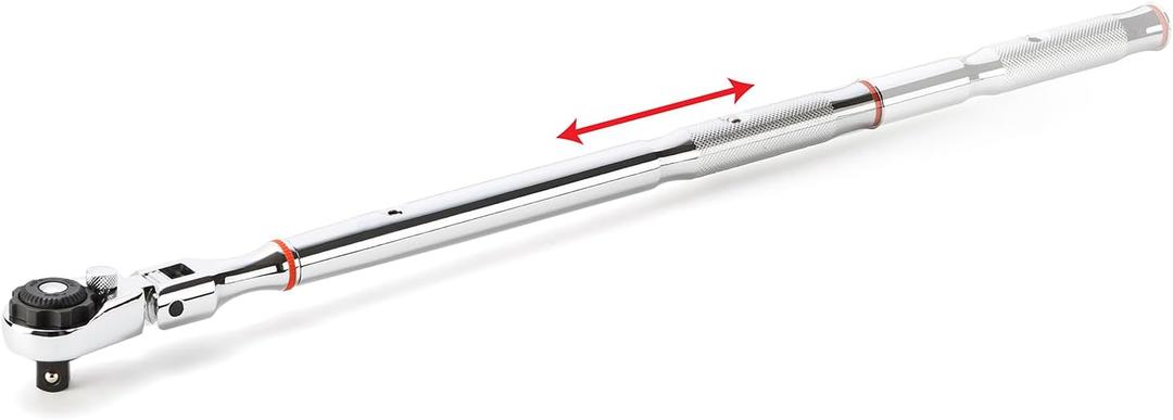Steel Vision [Made in Taiwan 1/2" Dr. Flex Head Extendable Ratchet/Breaker Bar Combo, Fine 72-Tooth Extra Long Ratchet, Handle Extends (17-1/2" to 24") w/push button