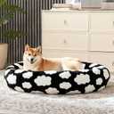 JOEJOY Donut Dog Bed Medium Size Dog, Cute Round Calming Pet Bed with Removable Washable Cover, Orthopedic Puppy Bed with Jacquard Shaggy Plush & Non Skid Bottom, Medium