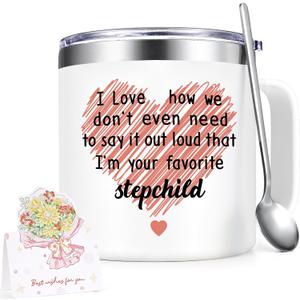 Gtmileo Stepmom Gifts, I'm Your Favorite Stepchild 14oz Insulated Coffee Mug, Christmas Birthday Mothers Day Gifts for Stepmom from Stepchild Daughter, White