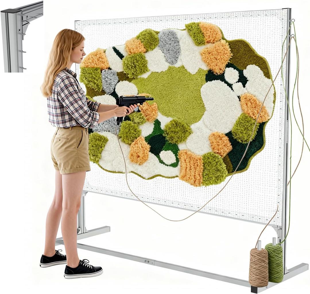 Lezbanz Rug Tufting Frame Kit with Aluminum Nails for Extra Firm Fixing, Tufting Cloth Stand, Adjustable Rug Tufting Frame for Rug Making, Suitable for Beginners & Lovers (66''H66''L)