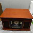 Victrola Navigator 8-in-1 Bluetooth Record Player with Built-in Speakers 3 Speed, CD Player, Cassette, FM Radio, USB, RCA Out, Headphone Jack, Wireless Music Streaming, Real Wood, Mahogany