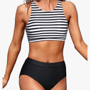 Tempt Me Women High Waisted Bikini Two Piece Swimsuits High Neck Crop Top Racerback Sporty Bathing Suits for Teen Girls Size S