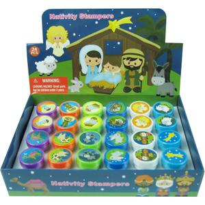 TINYMILLS 24 Pcs Nativity Christian Religious Stampers for Kids Holiday Party Goody Bag Sunday School Party Supplies Classroom Rewards