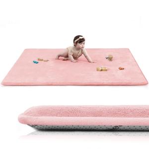 Baby Play Mat for Floor,1.3" Thick Elasti-Foam 50"74" Playpen Mat for Tummy Time,Water Repellent Soft Coral Velvet for Toddler,Infant,Kids,Non-Slip Backing Safe for Crawling(Pink)