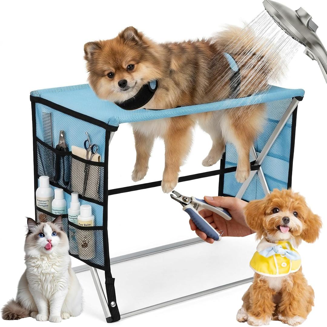 Foldable Pet Grooming Hammock with Stand for Small Dogs & Cats - 8.8 lb