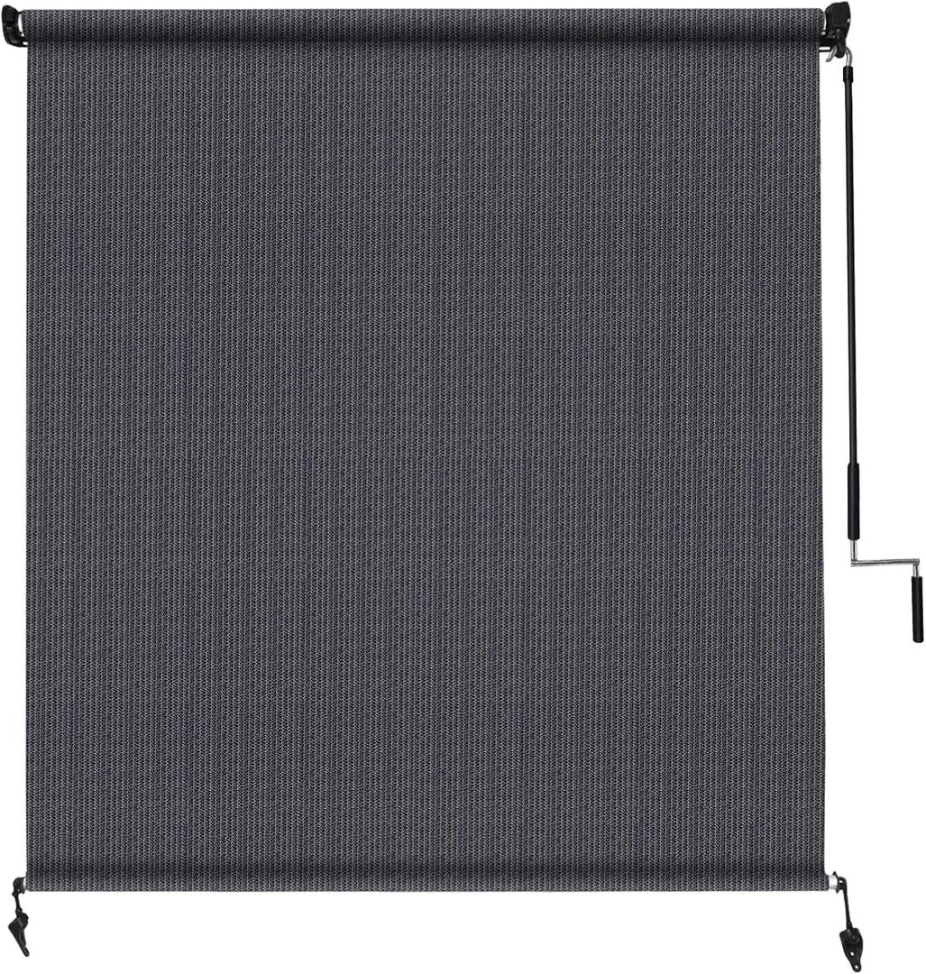 Amagenix Outdoor Roller Shade 6'(W) X 8'(H), Exterior Cordless Patio Shades Roll Up Outdoor Blinds with 90% UV Protection, Two-Section Poles with One-Piece Fabric, Blue Grey