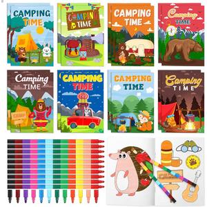 Pasimy 48 Pcs Camping Coloring Books with Stackable Crayons Coloring Pages Drawing Booklet Party Supplies for DIY Art Painting Goodie Bag Fillers