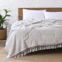 Ultra Soft Fleece Sherpa Blanket King Size,Lightweight Cozy Boho Bed Blanket with Decorative Tassel, Pattern Reversible, 2 Tones Ombre Light Brown,104”x90”, Light Brown With Tassel, King-104" x 90"