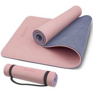 Yoga Mat Non Slip Anti-tear,extra thick-2/5 inch10MMHigh Resiliency Professional POE Yoga Mats for Women Men Kids,72"x24"inch,Workout, Yoga, Pilates and Floor Exercise, with Carrier Strap (Deep Pink+Grey.)